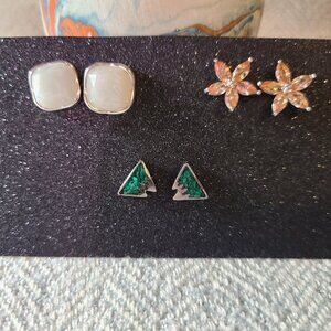 3 pairs of silver tones stud fashion earrings